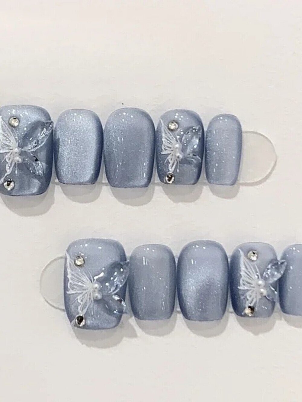Blue butterfly handmade press on nails short.Square medium